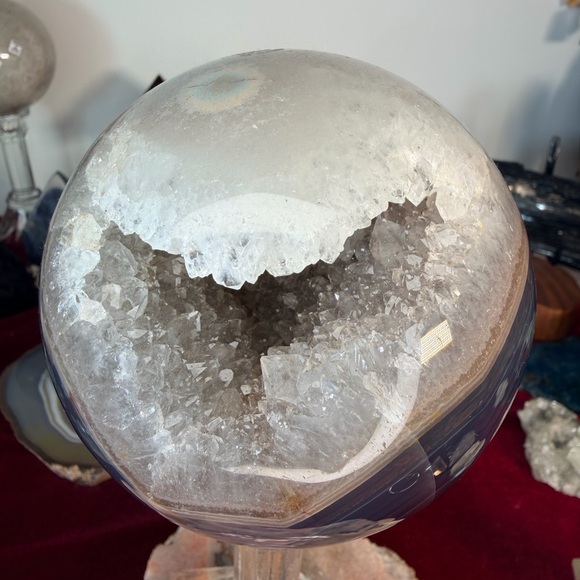 Accessories - 💜 Large Agate Quartz Druzy Sphere •Brazil • Sparkly Crystal • Banded Agate 4”